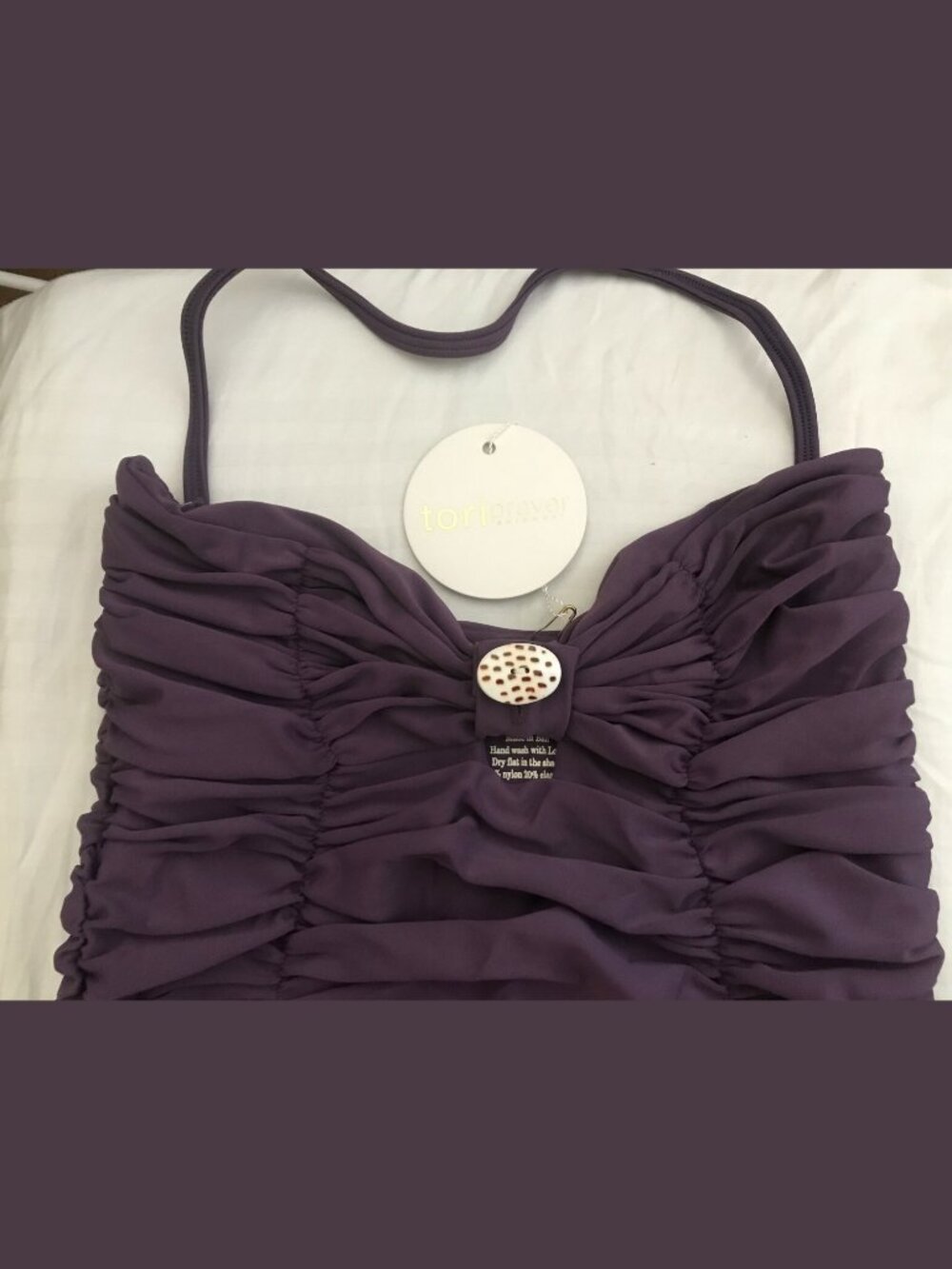 Tori Praver Marilyn Plum Ruched Bandeau One Piece Swimsuit Halter Strapless NWT